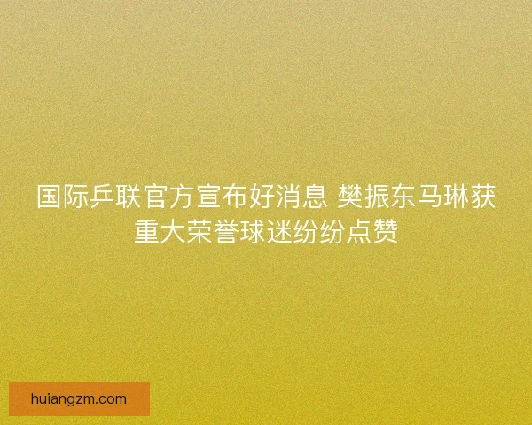国际乒联官方宣布好消息 樊振东马琳获重大荣誉球迷纷纷点赞